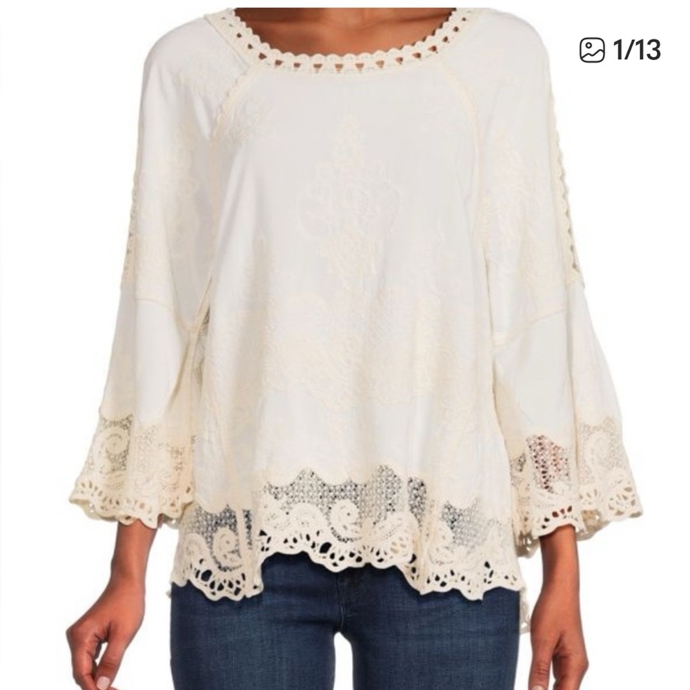 Democracy Raglan Sleeve Cream Lace Blouse